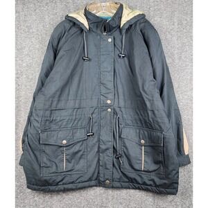 Learsi Parka Jacket Men‎ 2X Black Hooded Quilted Lining Utility Workwear RN79443